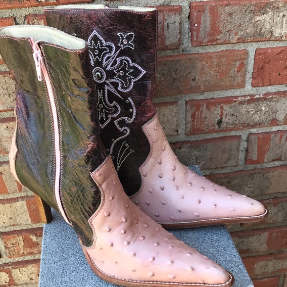 🚨B2G1 CAMILA Deep Berry Roses Pink Leather Pointy Toe Ankle Heeled Boots - Picture 7 of 15